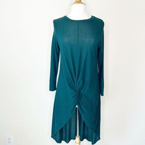 Azules Dramatic High Low Knot Front Green Sweater S - Picture 2 of 8